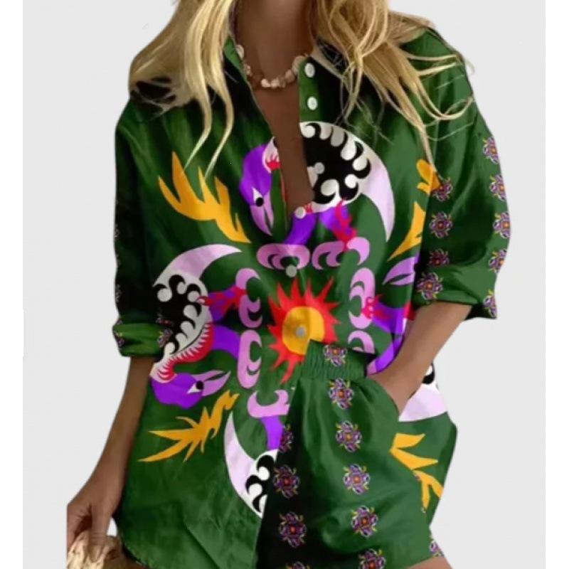 Popular Two-piece Set 1116 Summer Personality Bright Digital 1D Printing Women's Casual Suit
