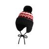 Fair Isle Style Fur Ball Knitted Hat for Women Autumn and Winter Ear Protection Woolen Hat Northeast Thickened Warm Outdoor Pullover Hat Trend