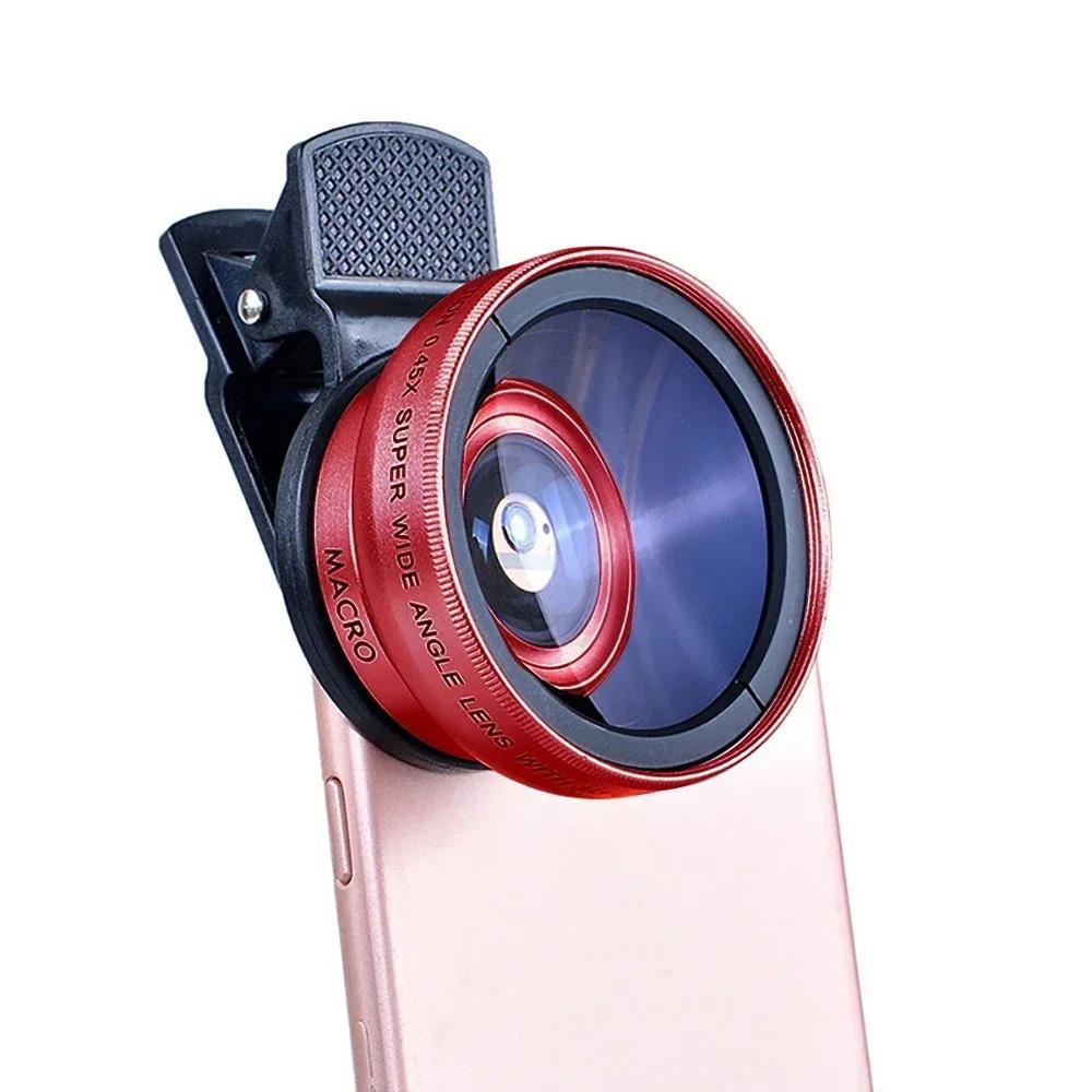 2IN1 Lens Camera Universal Clip 37mm Professional 0.45x 49uv Super Wide-Angle Macro Lens For iPhone 15 12 Samsung Huawei Xiaomi