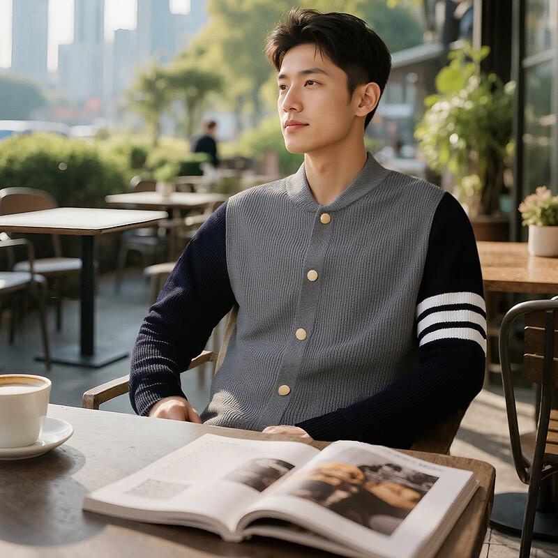 

FAPAI Men s Wool & Tencel Blend Thick Baseball Collar Cardigan Sweater 54