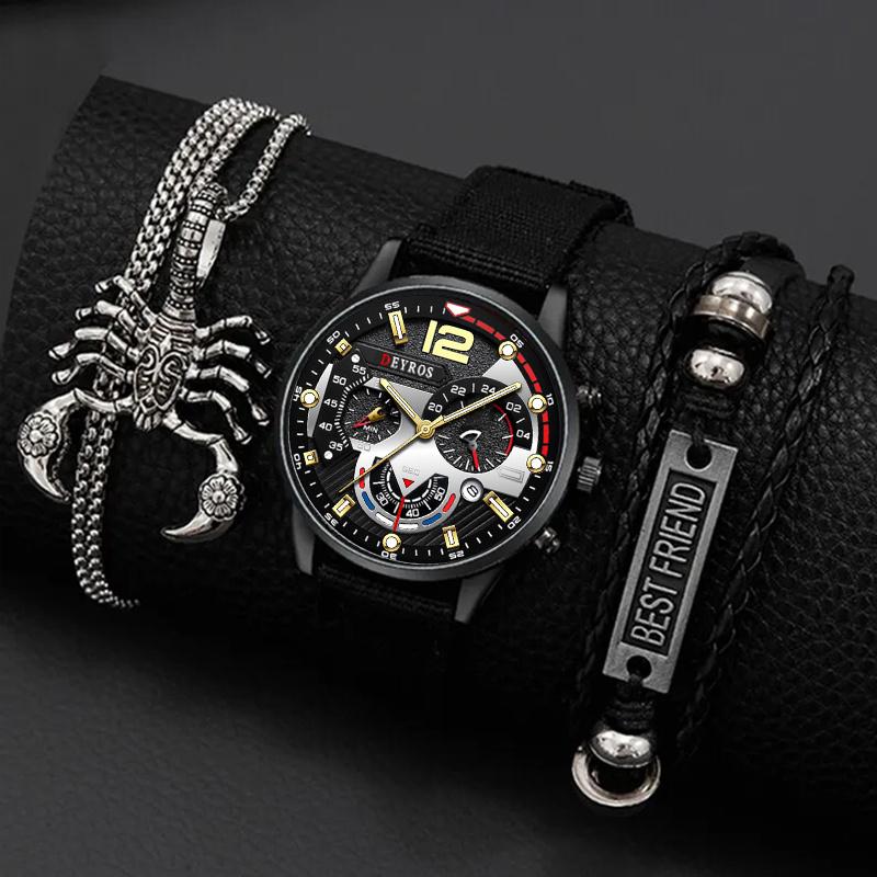 

Комплект из 3 предметов, модные мужские простые часы, мужские часы с ожерельем и браслетом из нейлона, кварцевые часы для мужчин, деловые повседневные наручные часы