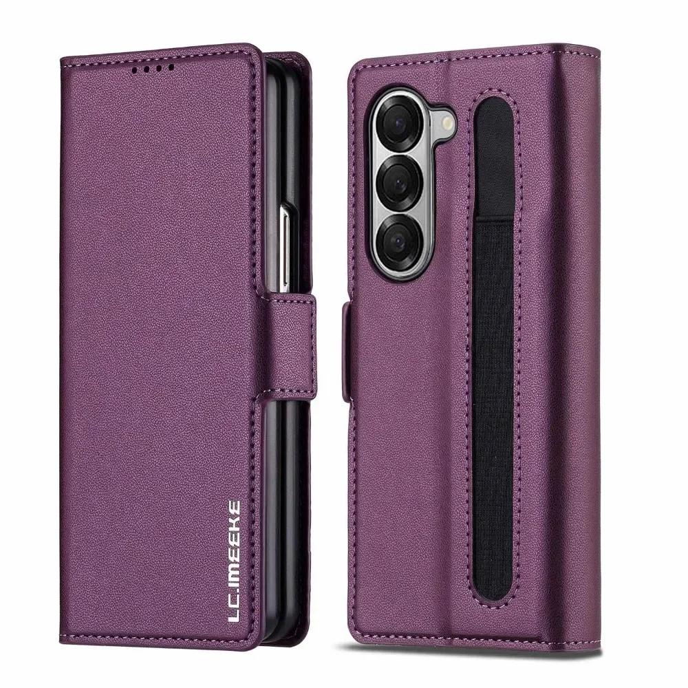 

Деловой кожаный чехол для телефона Samsung Z fold 7 6 5 4 3 fold6 fold5 fold4 Fold3 5G с держателем для стилуса, кошельком, слотами для карт, книжная обложка For Galaxy Z Fold7 фиолетовый