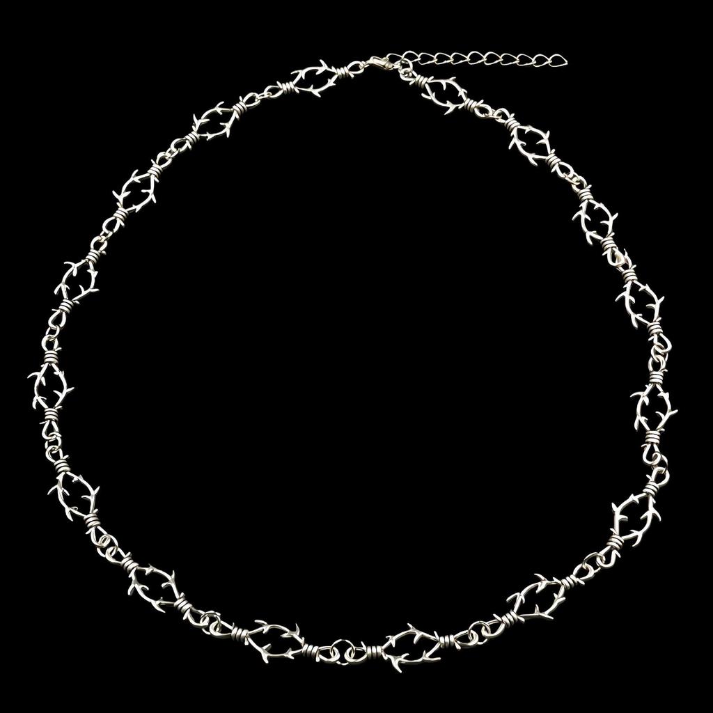 Retro Hip-hop Sliver Color Thorns Knotted Necklace Bracelets Set for Men Women Gothic Punk Streetwear Zircon Sets Accessories