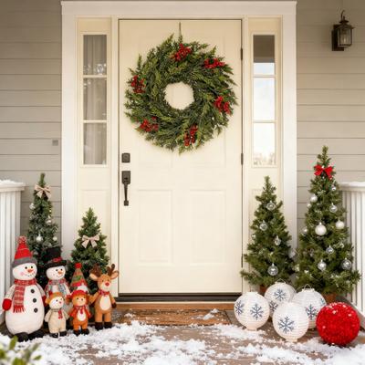 24 Inch Christmas Norfolk Pine Wreath for Front Door Artificial Greenery Cedar Wreath with Red Berry for Farmhouse Indoor