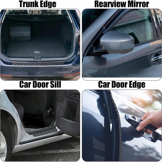 Car Door Edge Guards Door Sill Protector 3D Carbon Fiber Car Wrap Film Vinyl Automotive Wrap Film Car Door Sill Protection Film Anti-Collision Fits