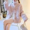 Women's Short Thickened One-piece Woolen Coat with Horns and Lambskin Winter