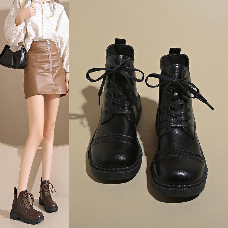 Premium black versatile British style explosive short boots 2025 new thick-soled heightening Martin boots women's thin boots