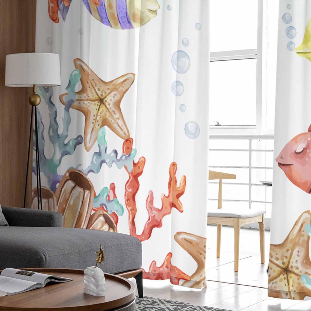 Marine Seabed Coral Starfish Shellfish Seahorses Bedroom Curtains Tulle Sheer Curtain Living Room Home Decor Voile Drapes
