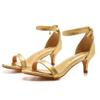 New Sexy Pumps Sandal Wedding Rhinestone Buckle Strap PU 5CM Thin Heels Korean Style Party Women Office Work Shoes Golden