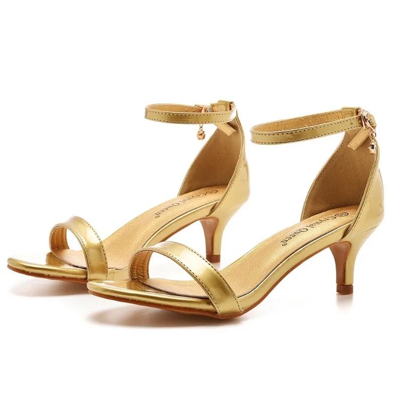 New Sexy Pumps Sandal Wedding Rhinestone Buckle Strap PU 5CM Thin Heels Korean Style Party Women Office Work Shoes Golden
