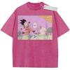 Unisex Washed Pink Vintage Tshirt Dragon Ball Goku Kicking Puar Highquality Fabric for Home Leisure Travel Shopping