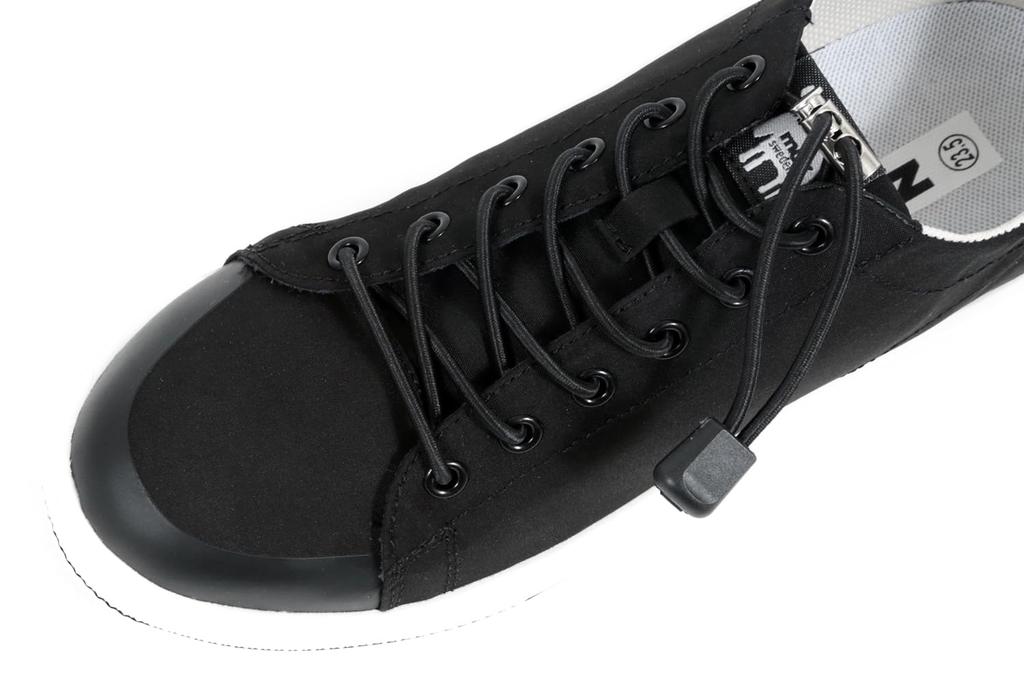 Mozu Waterproof Rain 4cm Stretch Elastic Size 23cm Women's Low-Top Sneakers, Waterproof, Non-Slip Sole, Laces, Black,