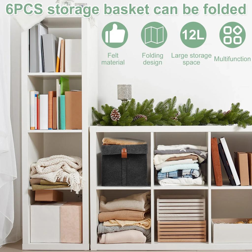 6Pcs Storage Cubes Closet Clothes Shoes Storage Containers Foldable Felt Fabric Cube Storage Bins Toy Cube Baskets Saves Space