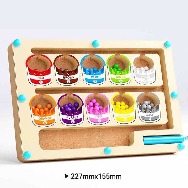 Children Montessori Toy Magnetic Pen Moving Ball Game Color Sorting Counting Board Fine Motor Training Sensory Educational Toys