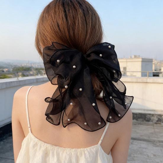 Girl Hairpin Double Layer Bowknot Imitation Pearls Decor Hair Clip Strong Grip Back Head Hair Pin Hair Styling Tool
