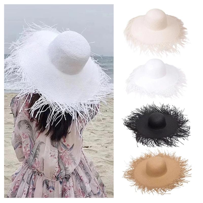 Fashionable Elegant Hat Straw Sun Hat Simple Floppy Sun Hat Seaside Travel for Outings Parties Beach Portable