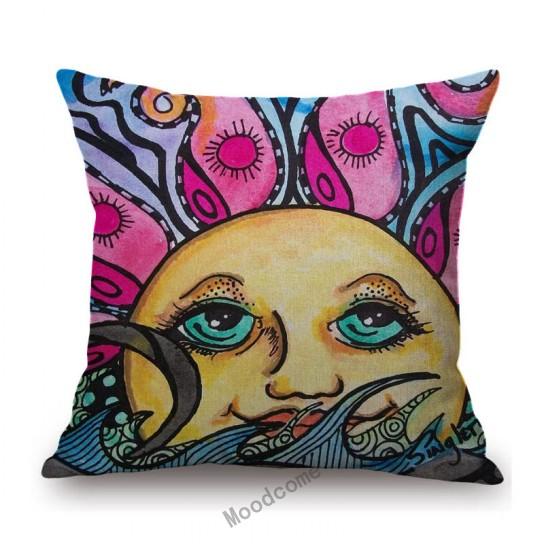 Cartoon Pop Art Hippie Modern Art Sun Girl Fashion Sofa Throw Pillow Case Cotton Linen Bench Cushion Cover Case