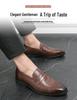 Men's Cross-Border Stylish Slip-On Leather Business Casual Shoes, Fashionable Black Wedding Loafers