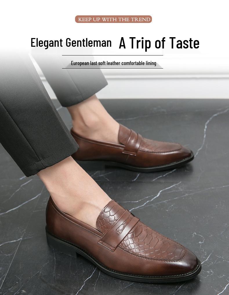Men's Cross-Border Stylish Slip-On Leather Business Casual Shoes, Fashionable Black Wedding Loafers