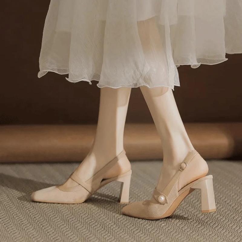 Mode NOUVEAU Cuir de Vache Talons Hauts Épais Printemps Marque Chaussures de Demoiselle Bout Carré Marque Haute Qualité Femmes Escarpins Peu Profonds