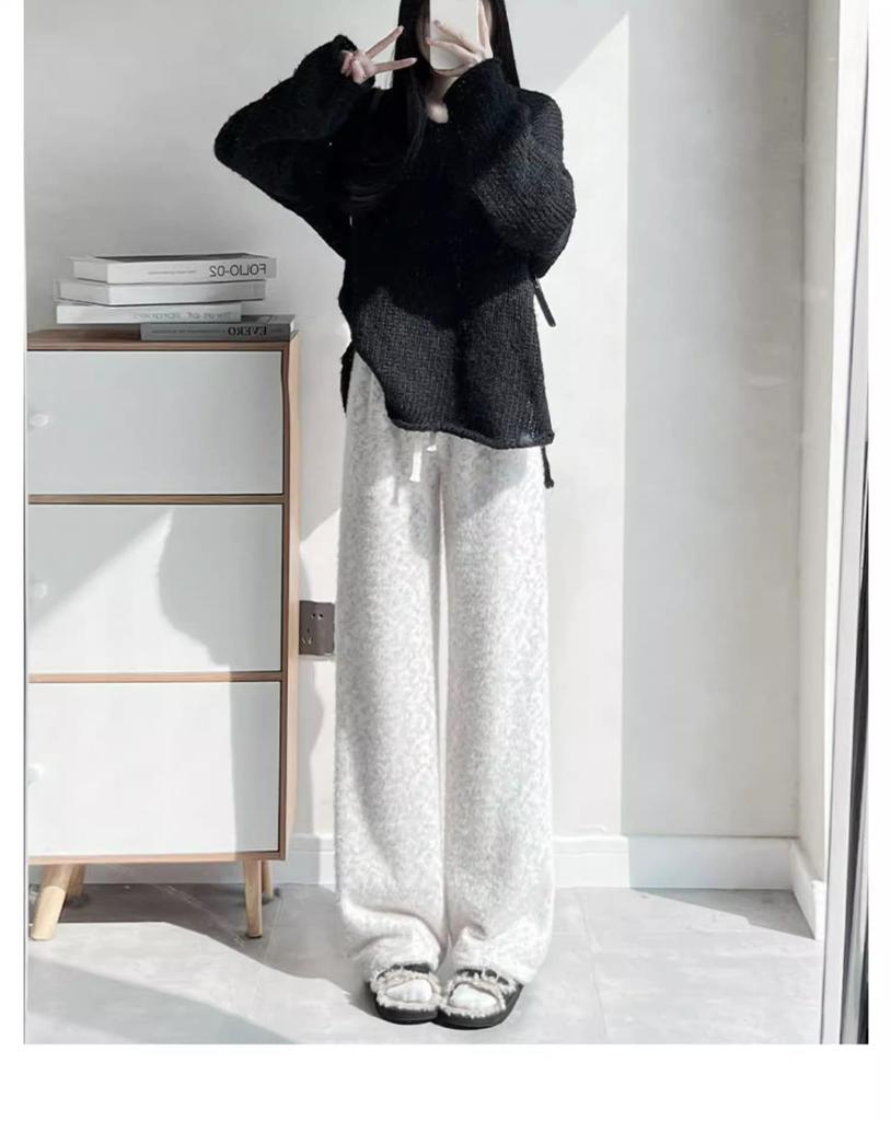 150 Rainbow Dots High-Waist Petite Knitted Wide-Leg Fleece Pants for Women