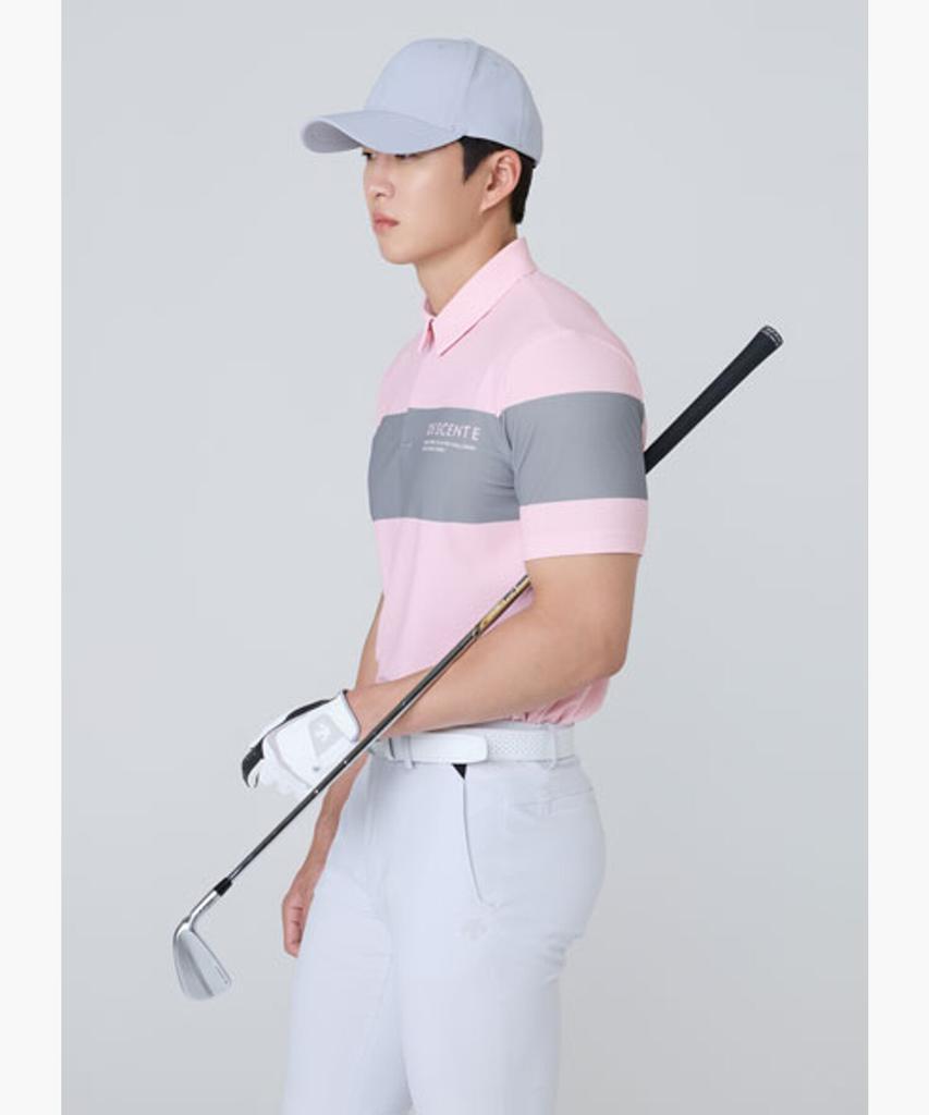 DESCENTE GOLF Men'S Color Block Collared Short Sleeve T-Shirt Dr22Mfts4R
