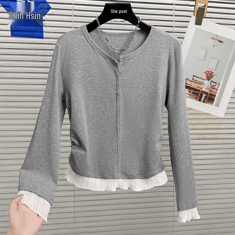 Women s Ruffle Color Block Pleated Slim-Fit Top S