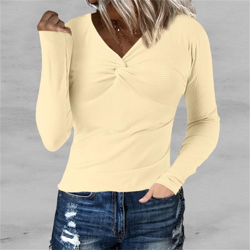 Women's Fashion Rib Knitted Sweater Slim Long Sleeve Pullover Sweaters