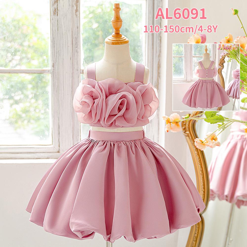 2025 Mädchen 3D Blumen Zweiteiliges Kleid mit voluminösem Rock – Festival & Abend Prinzessinnenkleid