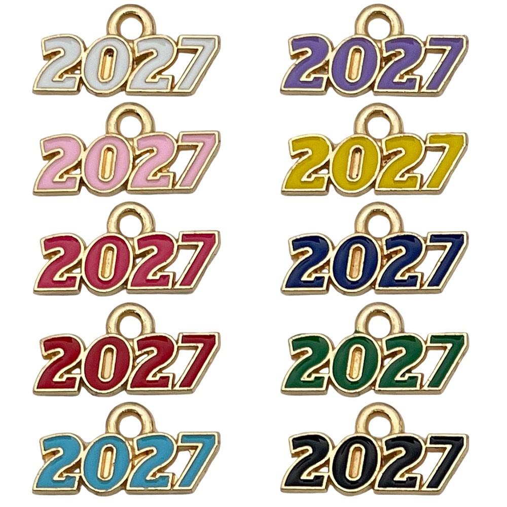 Set of 10 Colorful 2027 Enamel Alloy Number Charms for DIY Jewelry & Accessories