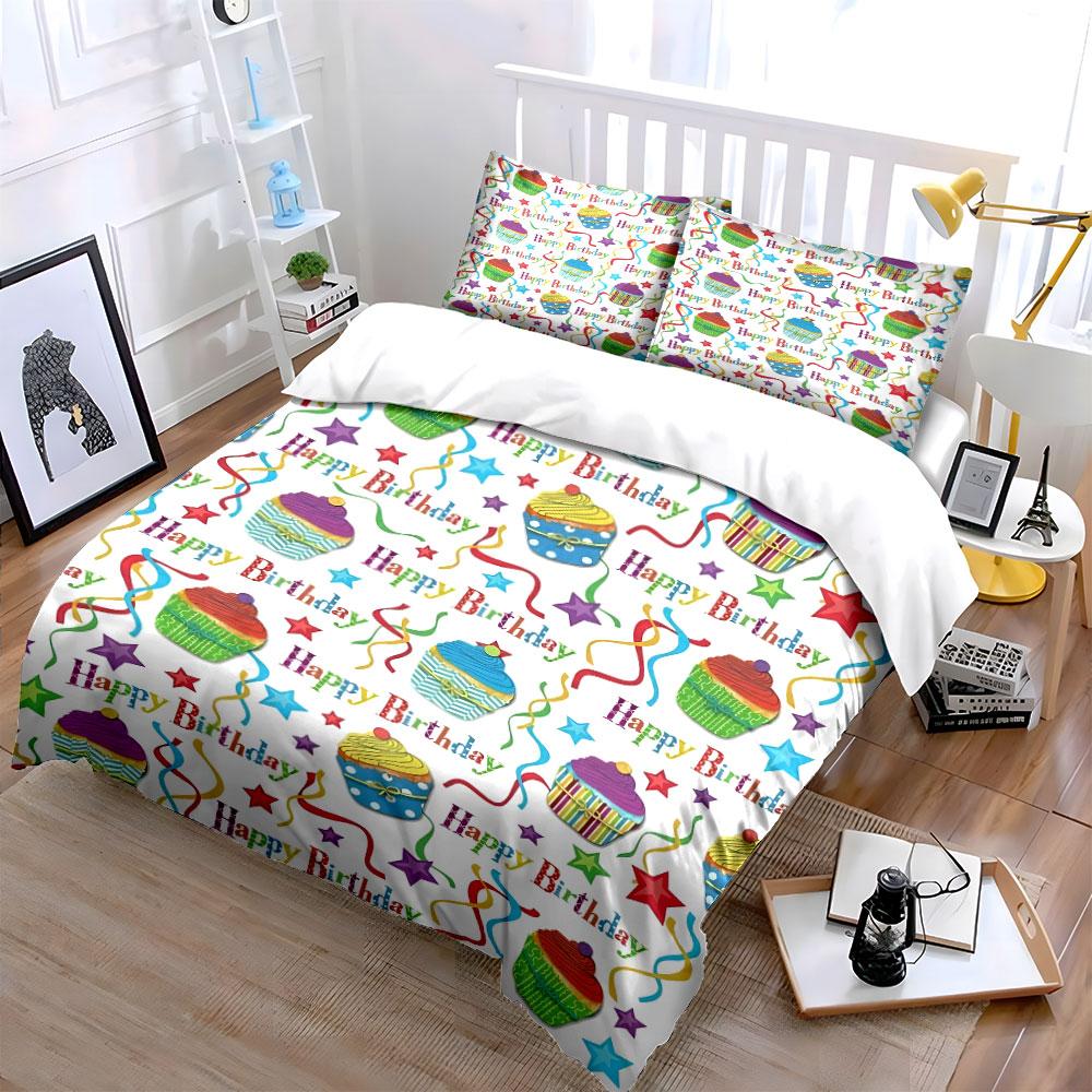 Happy Birthday Cupcake Set Bedding Duvet Cover Set Duvet Cover Pillowcases (1 * Duvet Cover 2 * Pillowcases, without duvet insert)
