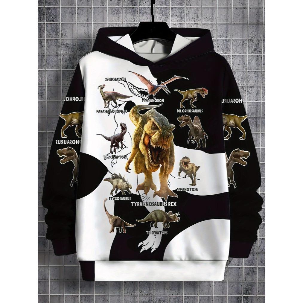 3D Digital Printed Dinosaur Encyclopedia Pattern Hoodie, Fashionable and Trendy Casual Children's Clothing