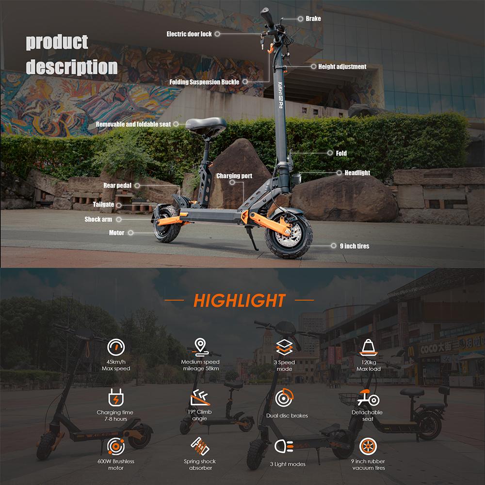 KuKirin G2 Pro Adult Electric Scooter 600W 48V 15.6Ah 45km/h Max Speed 58KM Range 9 Inch Tires