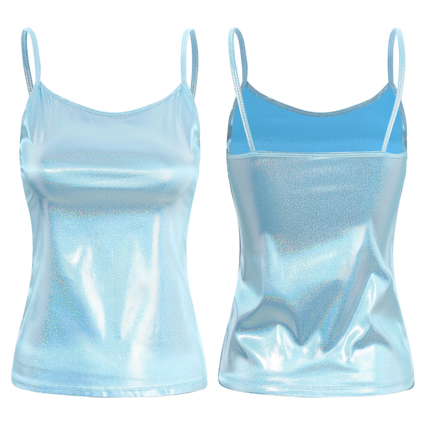 

Жіноча блискуча лакована шкіряна куртка без рукавів із блискучим мокрим виглядом, безрукавка, металевий клубний одяг для дівчат, танцювальний XL світло-синій колір