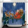 Full Night Moon Christmas Scene Shower Curtain Santa Claus Elk Deer Bathroom Partition Waterproof Hanging Curtain With Hooks