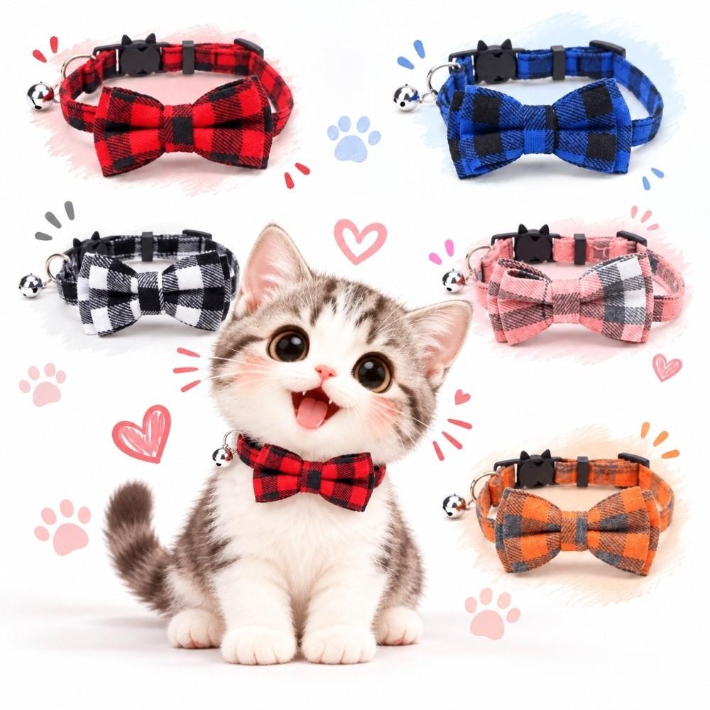Bowknot Cat Collar Plaid Kitten Collar Decorative Bowtie Collar  Kitty