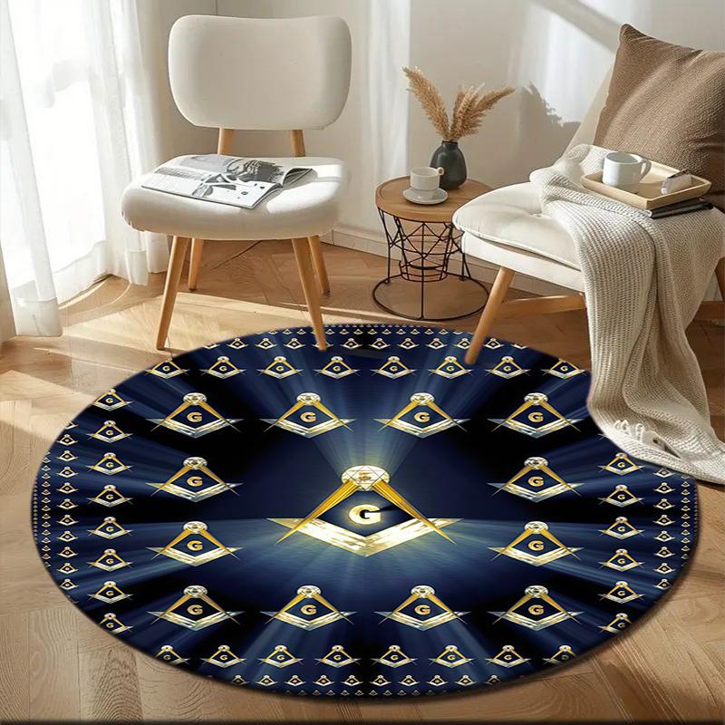 1pc The square and compass of Freemasonry Round carpet Painted Printed circular carpet, home door mat, outdoor travel protection carpet
