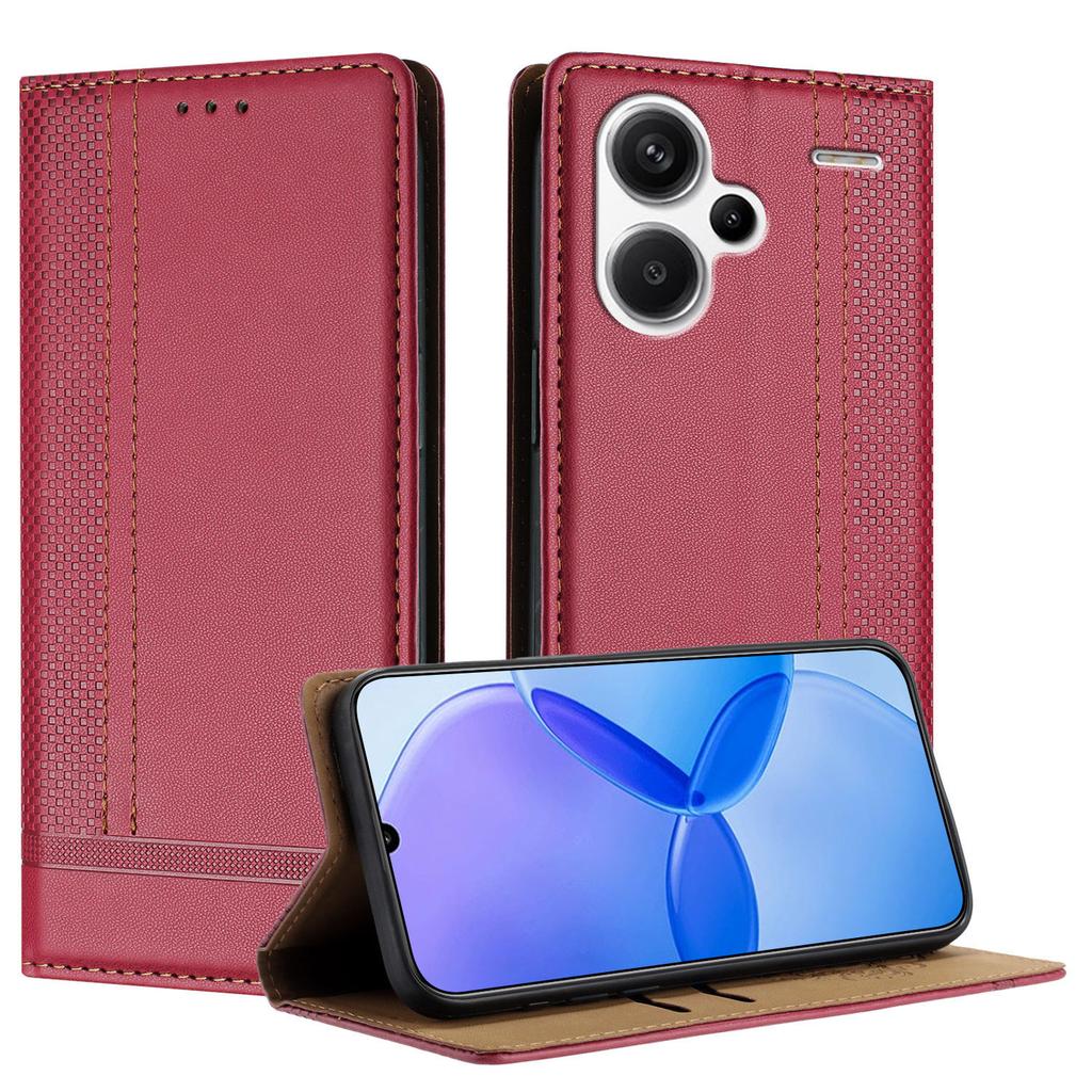 For Xiaomi Redmi Note 13 Pro+ 5G Case L-Shaped Grid Pattern Leather Stand Phone Cover with Card Slots