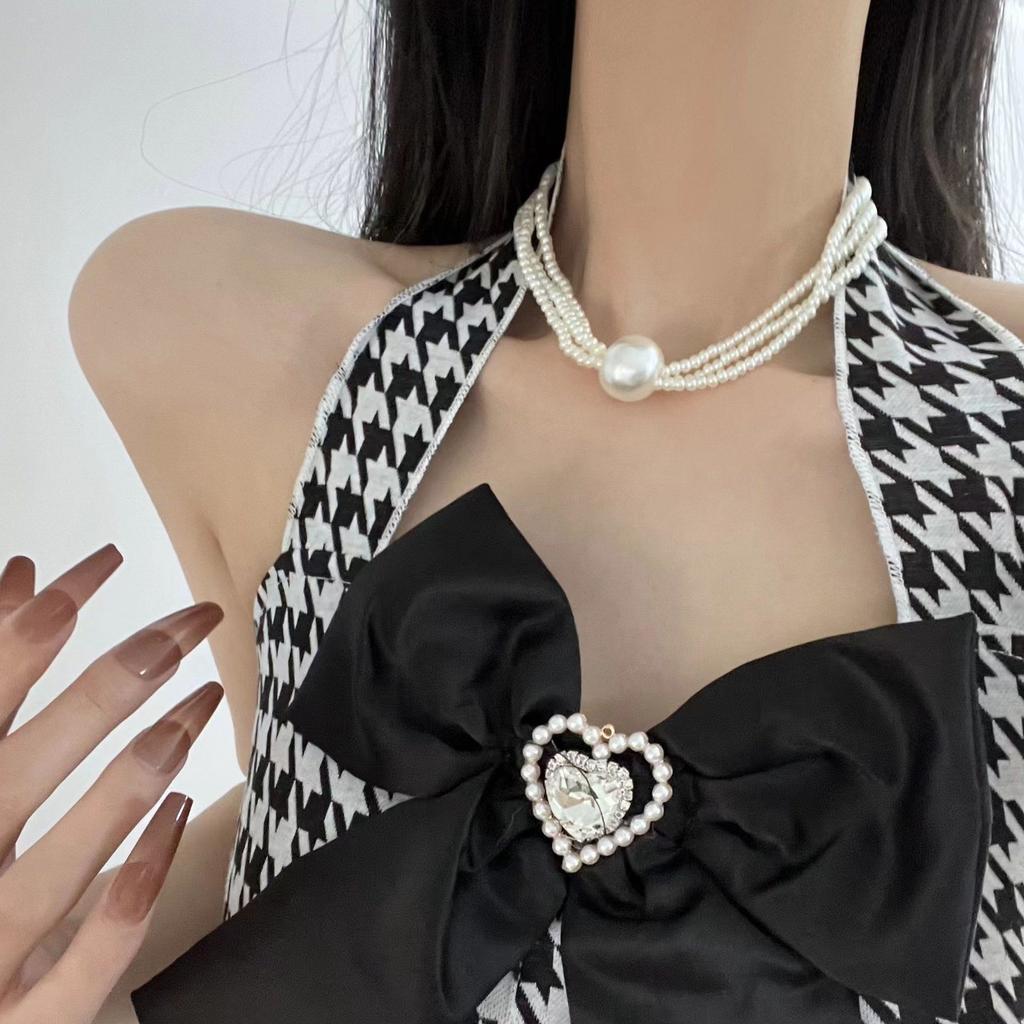 Old Money Aesthetic Multi-Strand Glass Pearl Necklace Oversized Pearls Collarbone Chain Minimalist Layering Jewelry