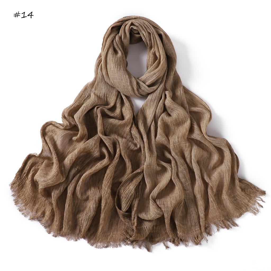  New High Quality Solid Color Wrinkle Muslim Women Hijab Scarf Ramadan Shawl Headband Turban Islamic Hijabs Wraps Tassels