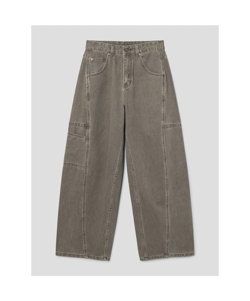 Saendeusaundeu (Unisex) Wide Balloon Fit Work Denim Khaki