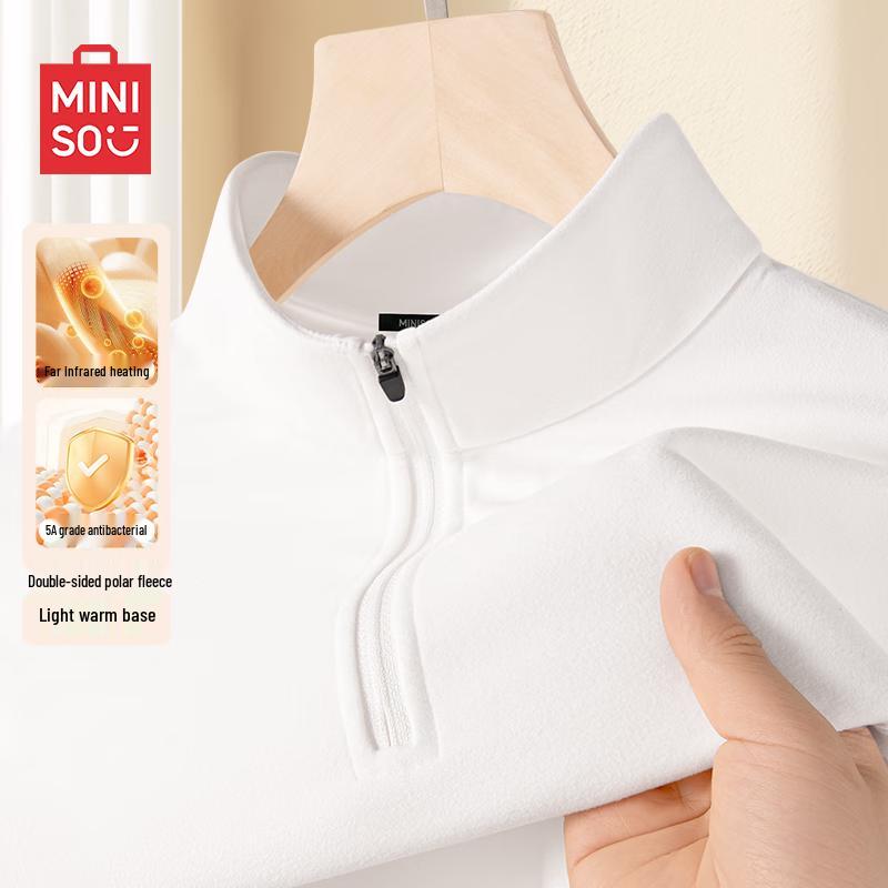 MINISO Men s Fleece-Lined Half-Zip Mock Neck Long Sleeve T-Shirt 3XL