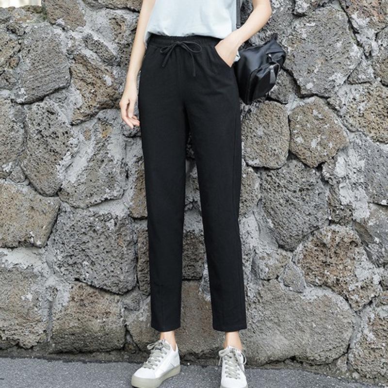 Damen Baumwollleinen Haremshose - Frühling/Herbst, Casual, Leicht, Petite, Gekürzt, Sieben/Achtel-Länge.