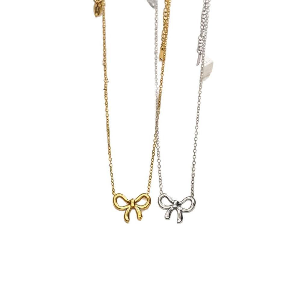 Elegant Double Happiness Knot Bow Pendant Necklace for Women - Versatile High-End Fashion Jewelry
