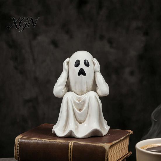Creative Holiday Collection Figurines Halloween Ghost Figurine, Resin Miniature Chain Ghost, Face-Palm Pumpkin Craft Ornaments for Collections