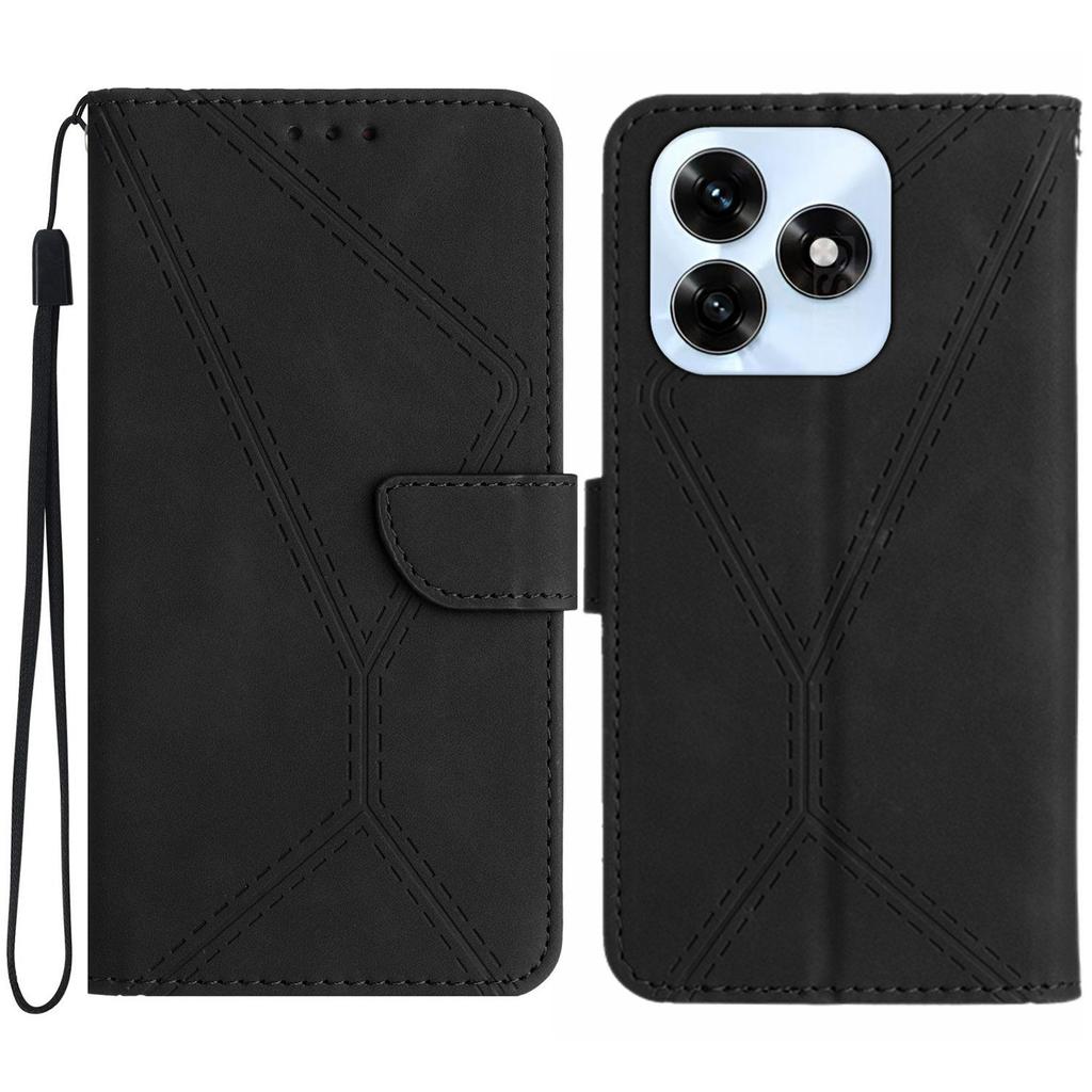 For Honor X5c Plus 4G Case Skin Touch Lines Imprinted PU Leather Flip Phone Cover