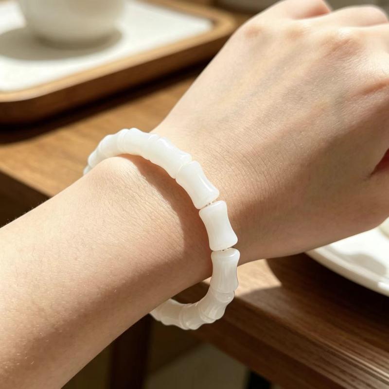 Imitation Jade Bamboo Shape Beaded Bracelets For Women Healing Jewelry With Elastic Cord