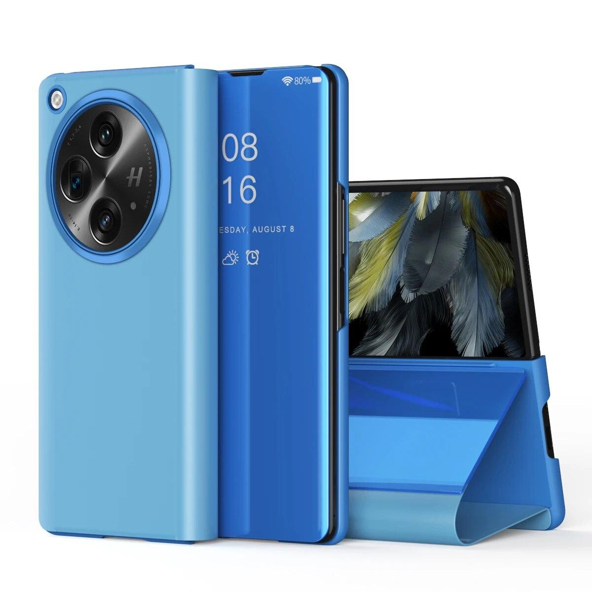 

Чехол для телефона с зеркальным лицом для Oneplus, открытый чехол, покрытие, откидная подставка для книги, защита кошелька, OPPO Find N3, противоударный чехол OPPO find N3 небесно-голубой