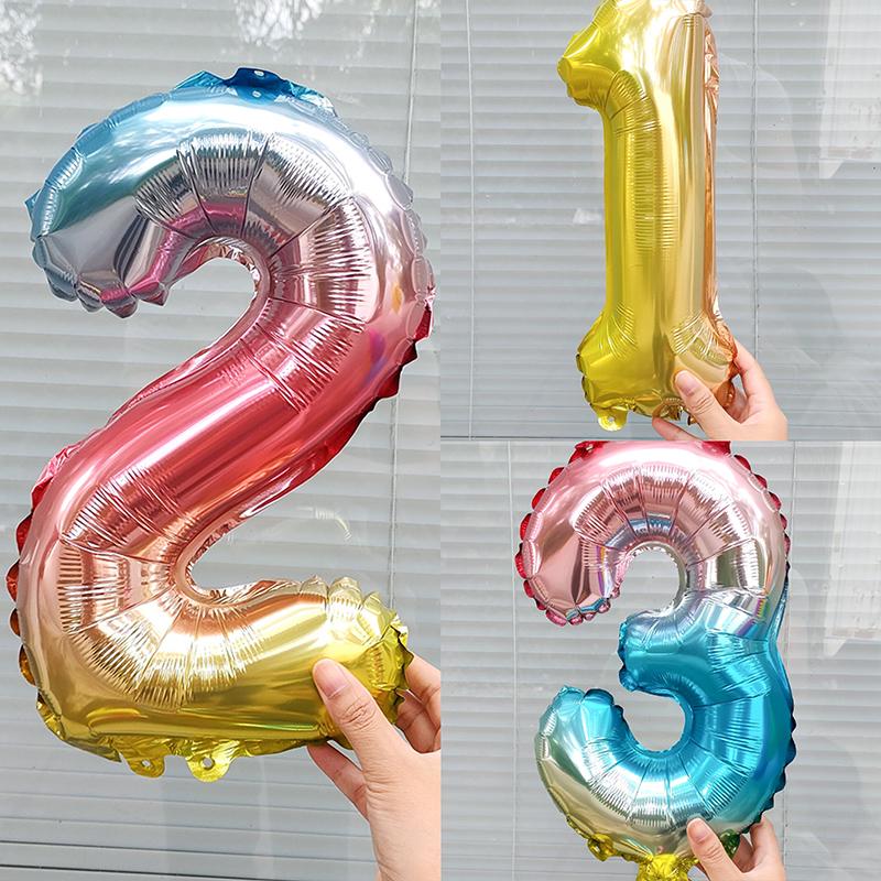 16-tums Regnbågsfärgad Sifferballong för Baby's Första Födelsedag eller Jubileumsfirande Dekorationer