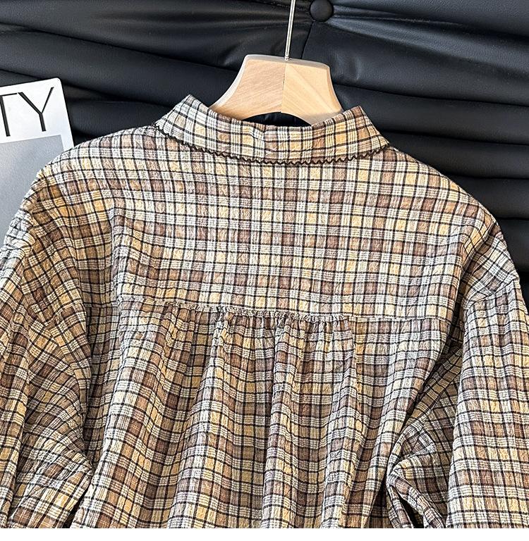 Autumn Literature and Art Yarn-dyed Plaid Doll Collar Plaid Shirt Blouse Women